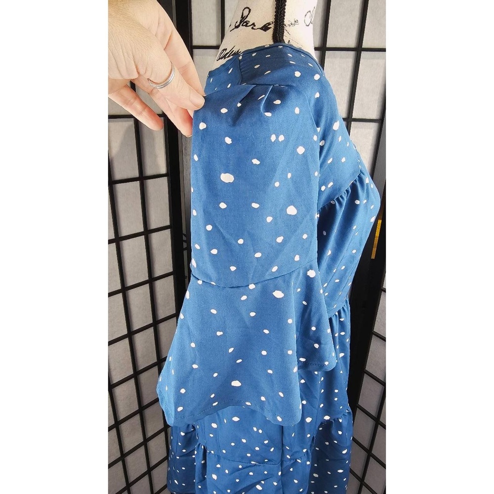 Blue Aline Polka Dot 3/4 Sleeve Dress Women Medium - Picture 3 of 4